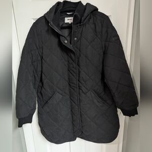 DKNY Black Hooded Quilted Coat
